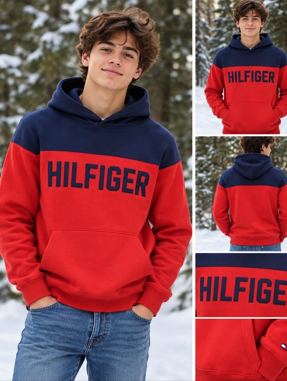JUNIORS Tommy Hilfiger Navy & Red Hoodie Sweater Size S Y2K
